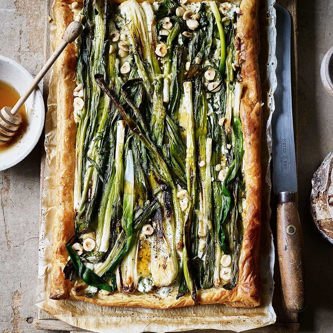 Charred spring onion and ricotta tart