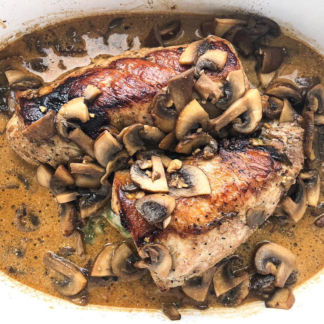 Keto Stuffed Pork Tenderloin with Mushroom Sauce (low carb)