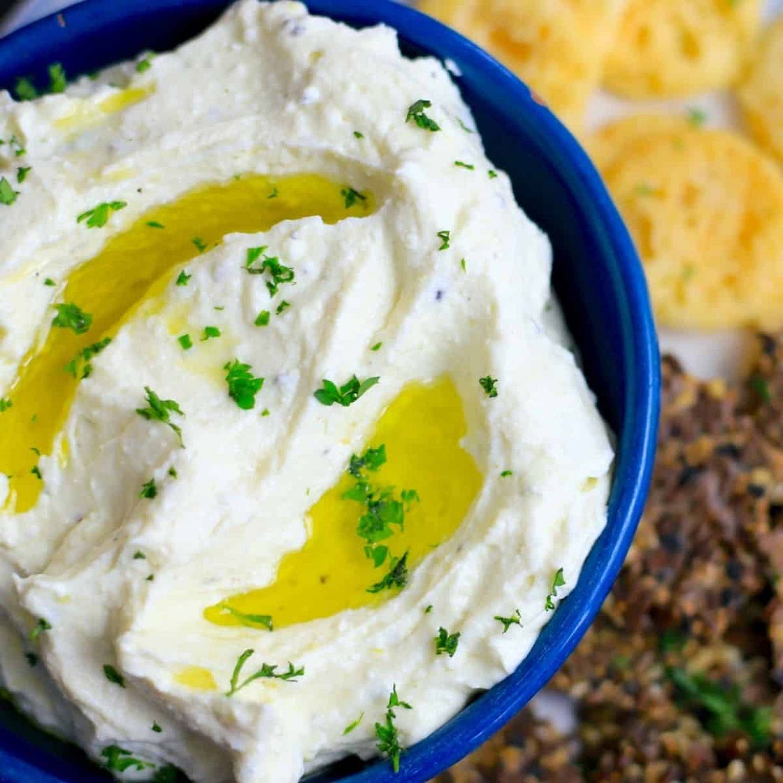 Whipped Low Carb Cheese Dip with Ricotta, Feta and Cream Cheese