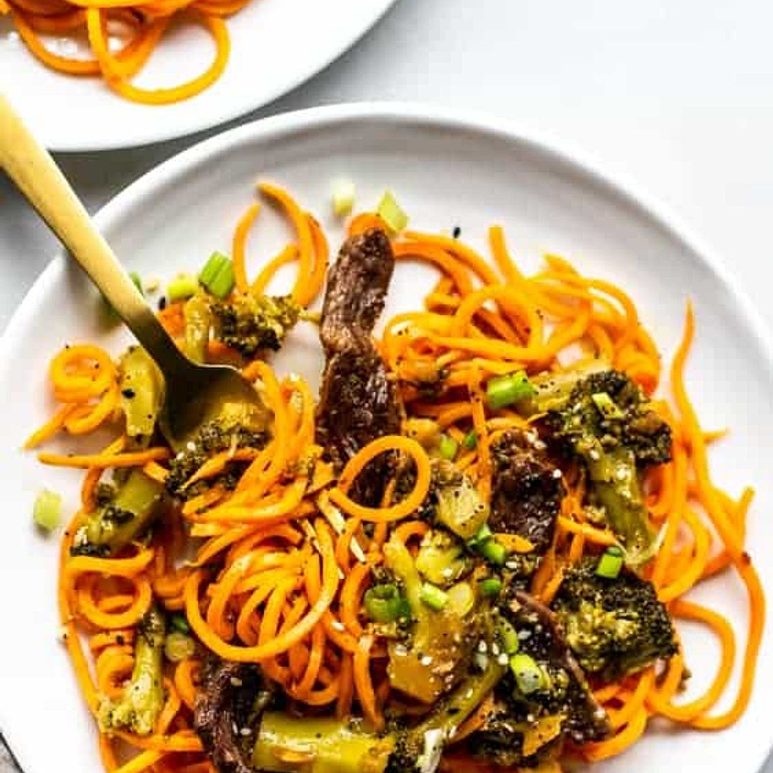 Instant Pot Beef Broccoli + Sweet Potato Noodles