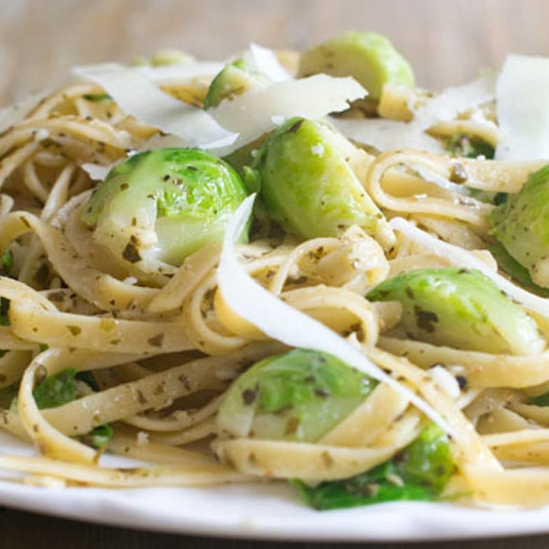Pasta with Brussels Sprouts, Pesto and Pecorino