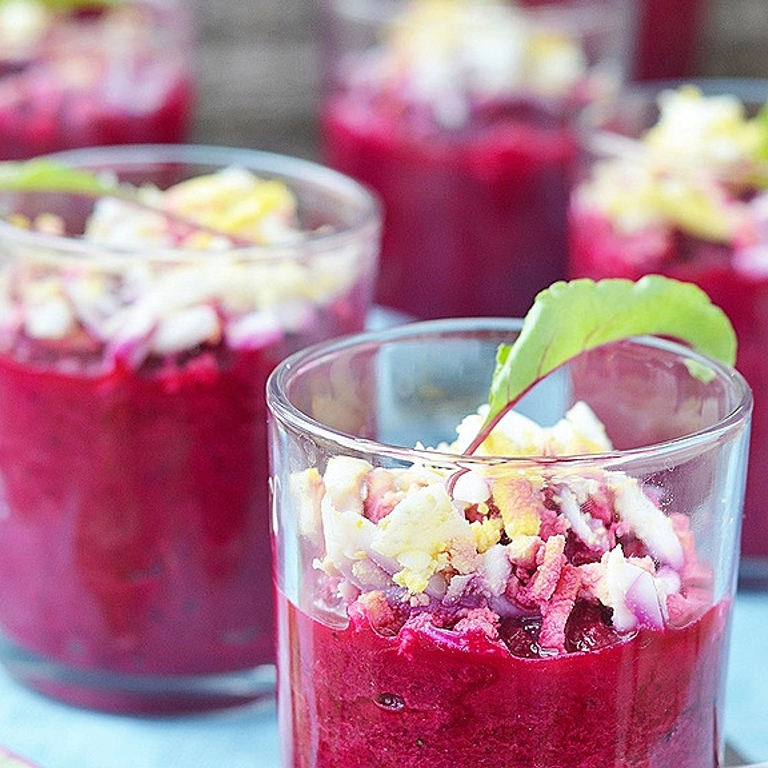 Verrines apéritives betterave-chèvre et basilic