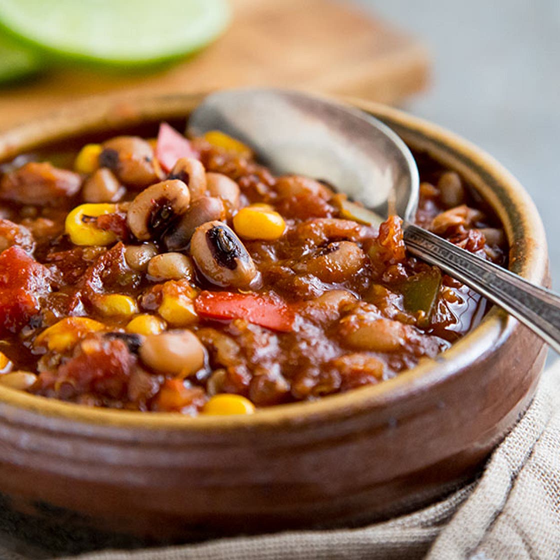 Black-eyed Pea Chili with Quinoa and Corn