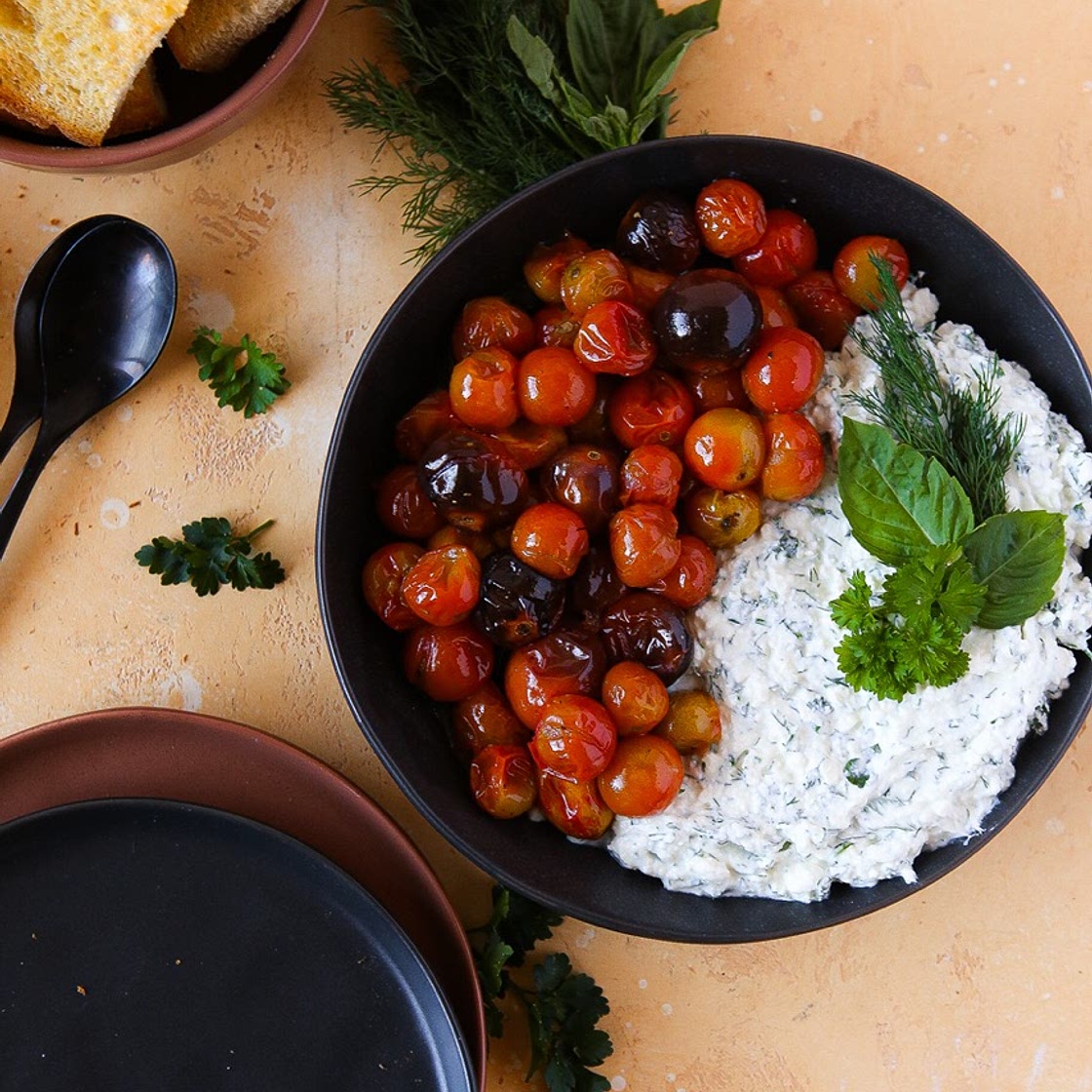Roasted Tomatoes with Whipped Feta and Fresh Herbs