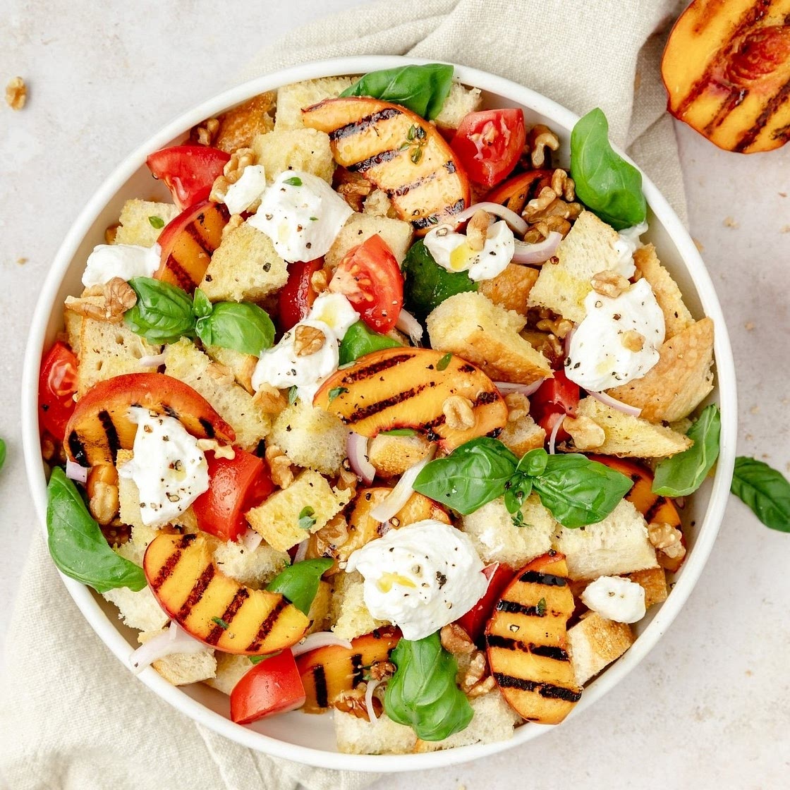 Grilled Peach and Ricotta Panzanella Salad