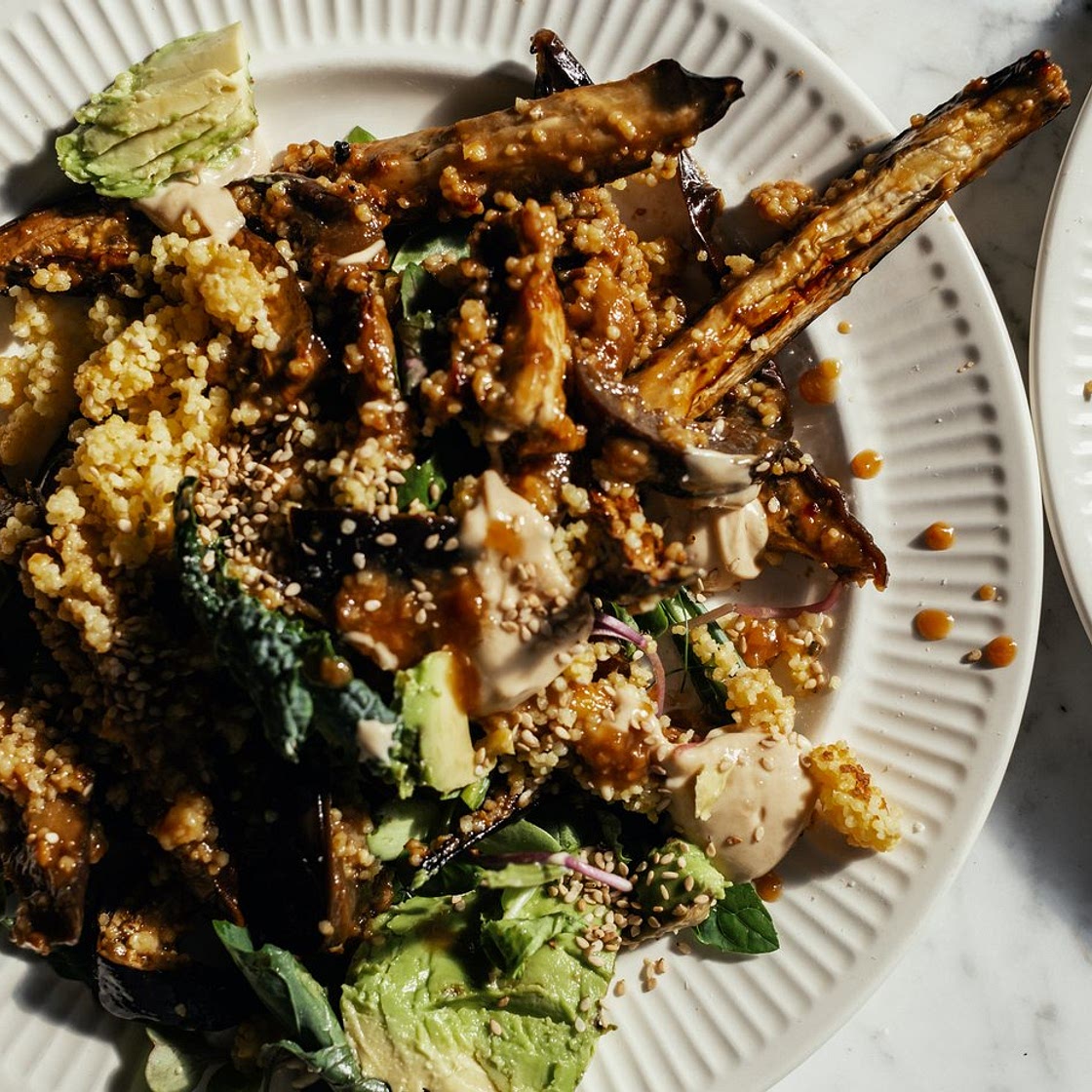 Millet salad with miso eggplant