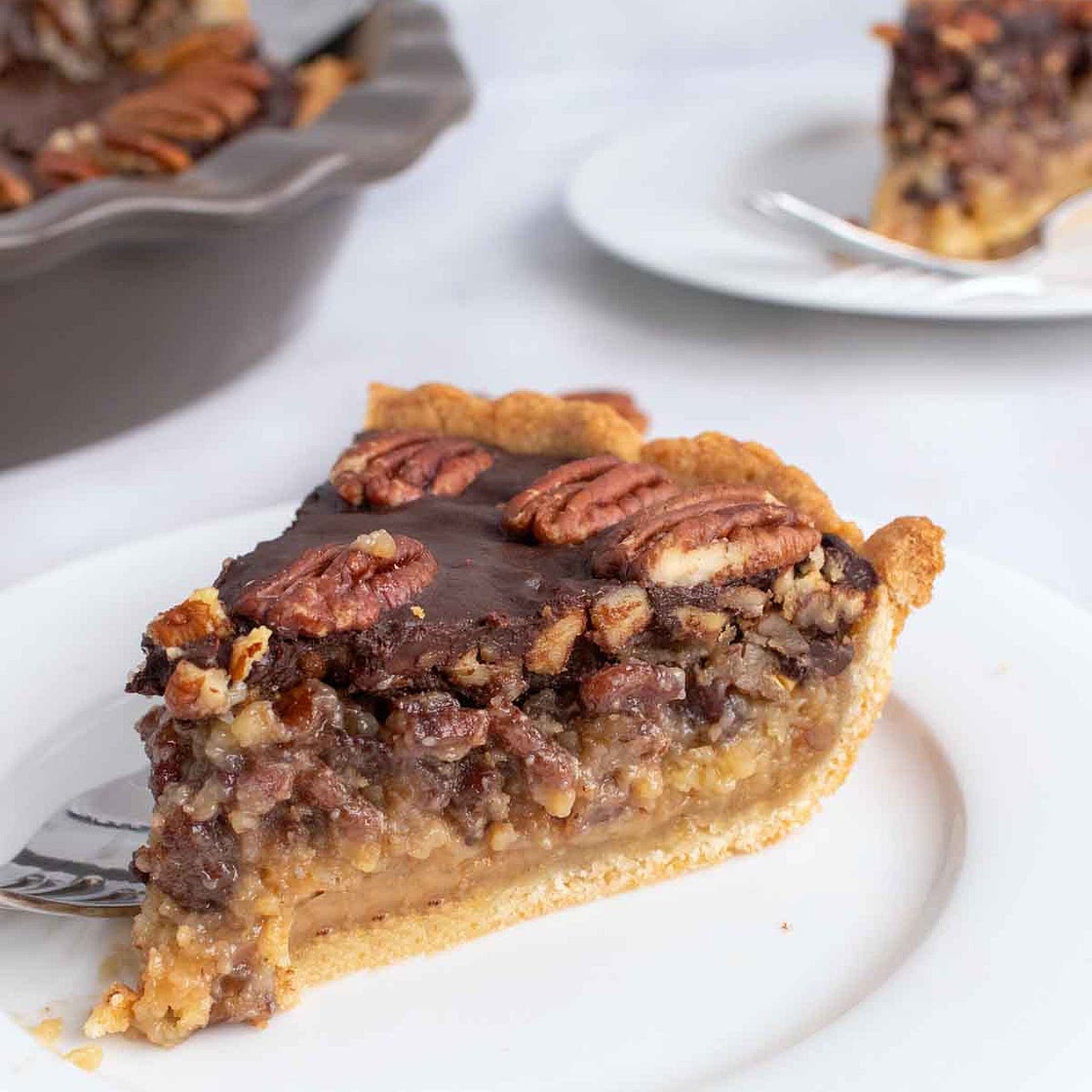 Bourbon Pecan Pie with Chocolate Ganache