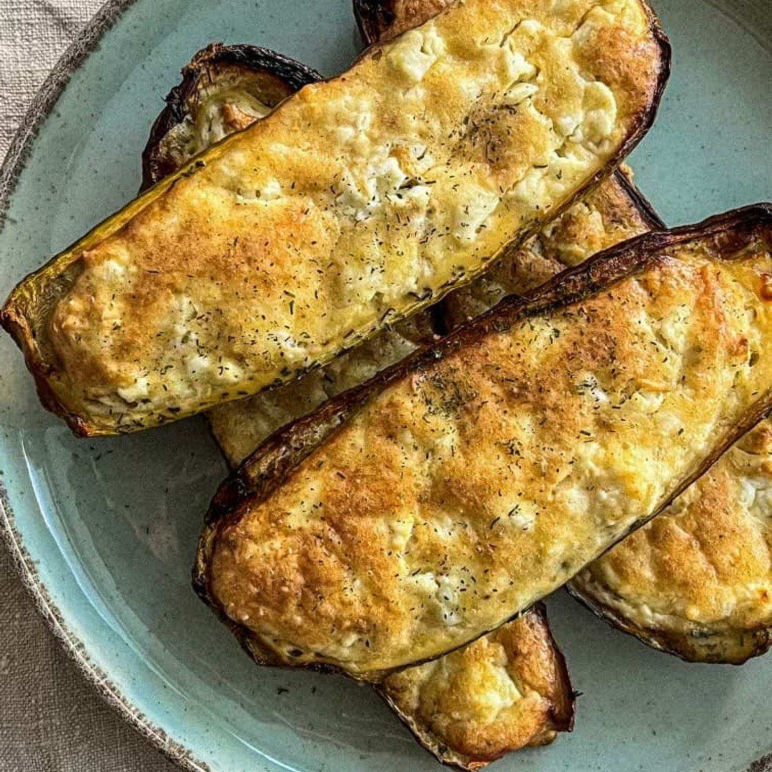 Zucchini Boats stuffed with Feta Cheese