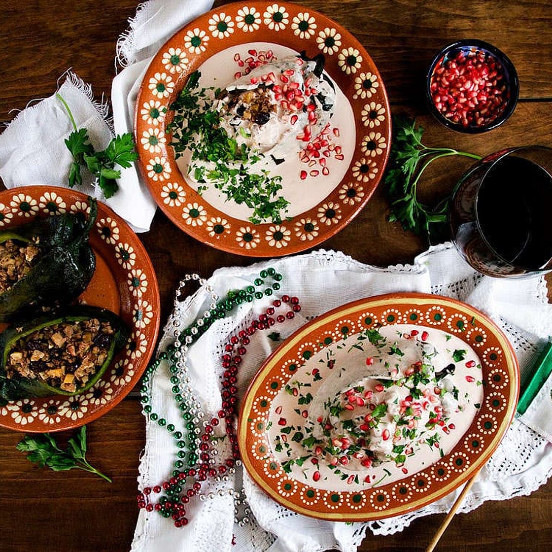 Chiles En Nogada Made Vegetarian (Poblano Peppers In Walnut Sauce)