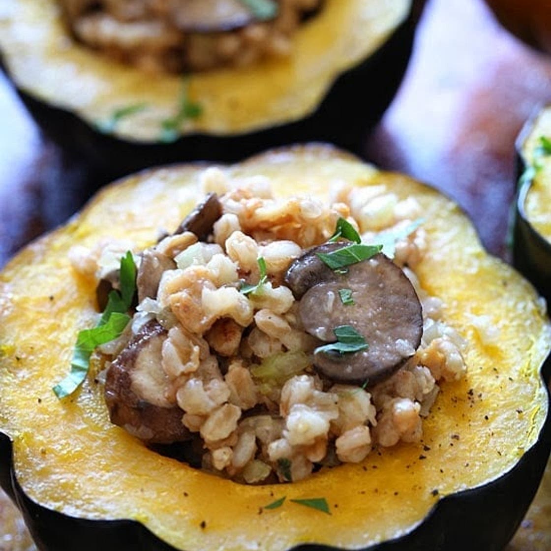 Farro and Sausage Stuffed Roasted Acorn Squash