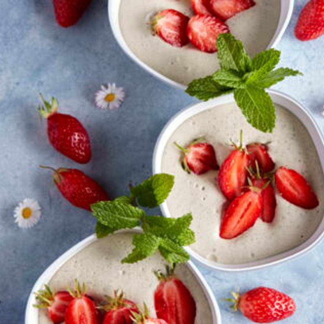 Emulsion au lait ribot et à la menthe fraîche et fraise