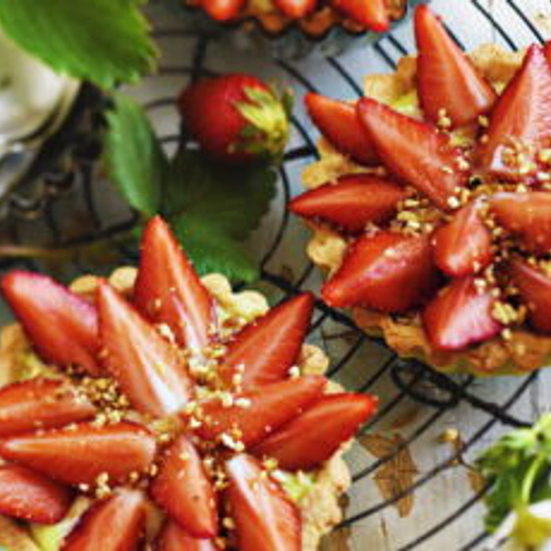 Tartelettes aux fraises, crème au safran