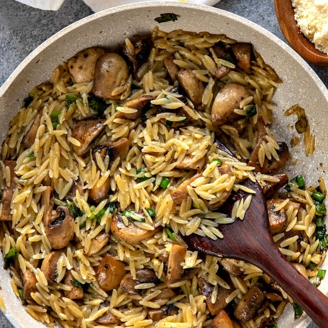 Orzo with Mushrooms, Scallions and Parmesan