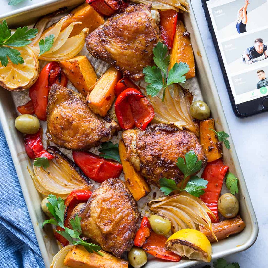 Sheet Pan Spanish Chicken, Sweet Potato & Olives