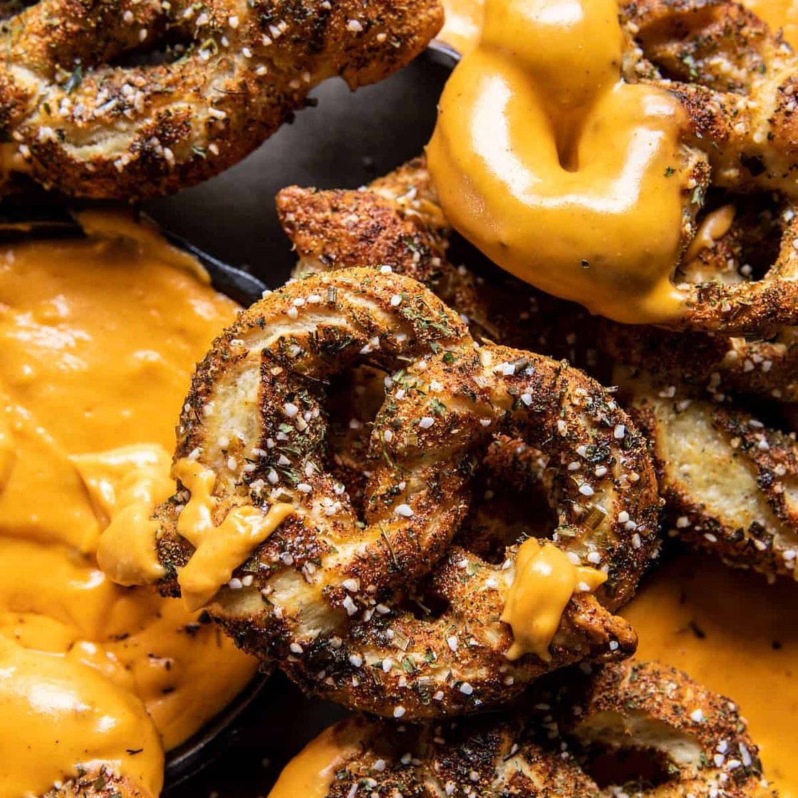 Mini Ranch Pretzels with Buffalo Cheese Sauce