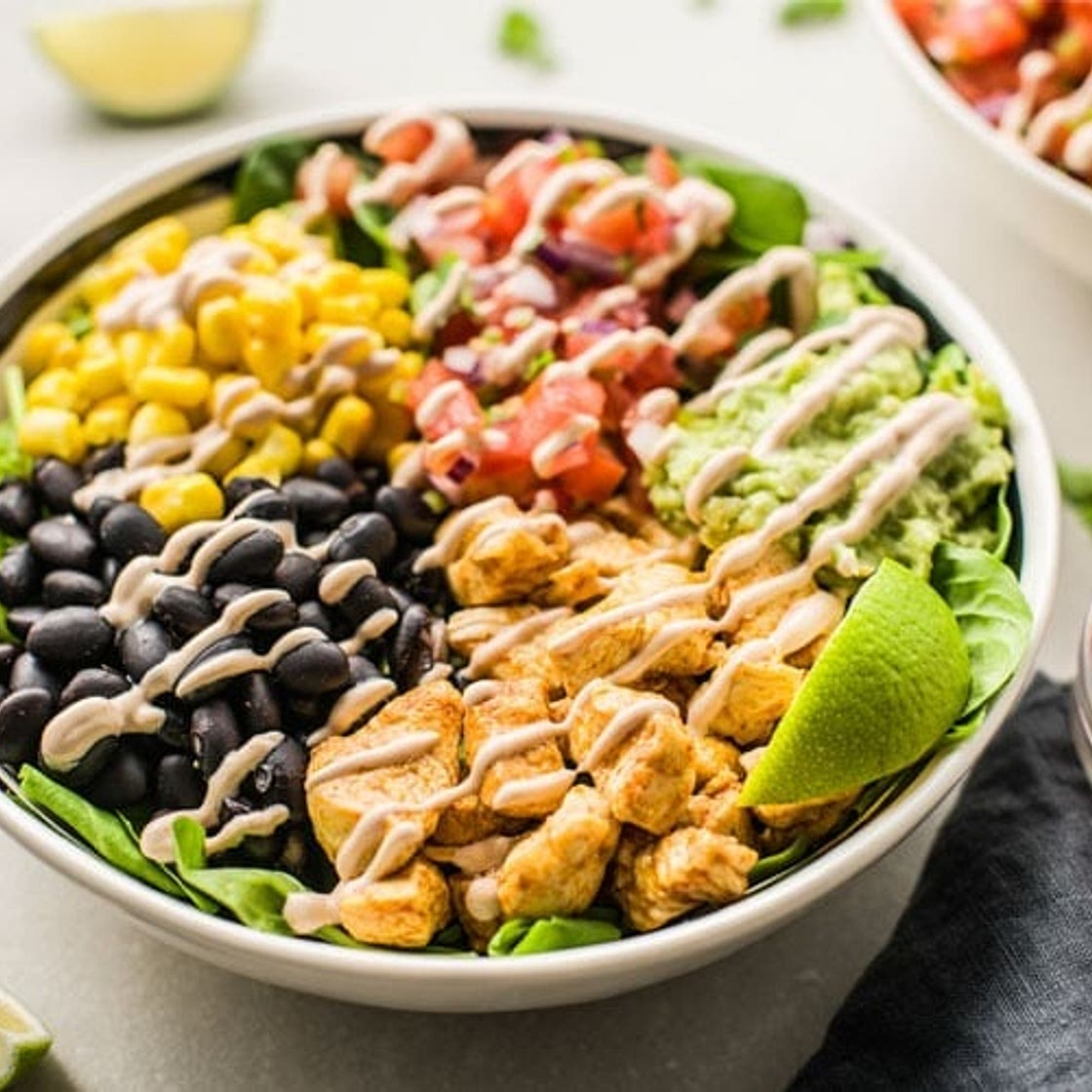 Chicken Burrito Bowl with Fresh Pico de Gallo & Creamy Chipotle Sauce