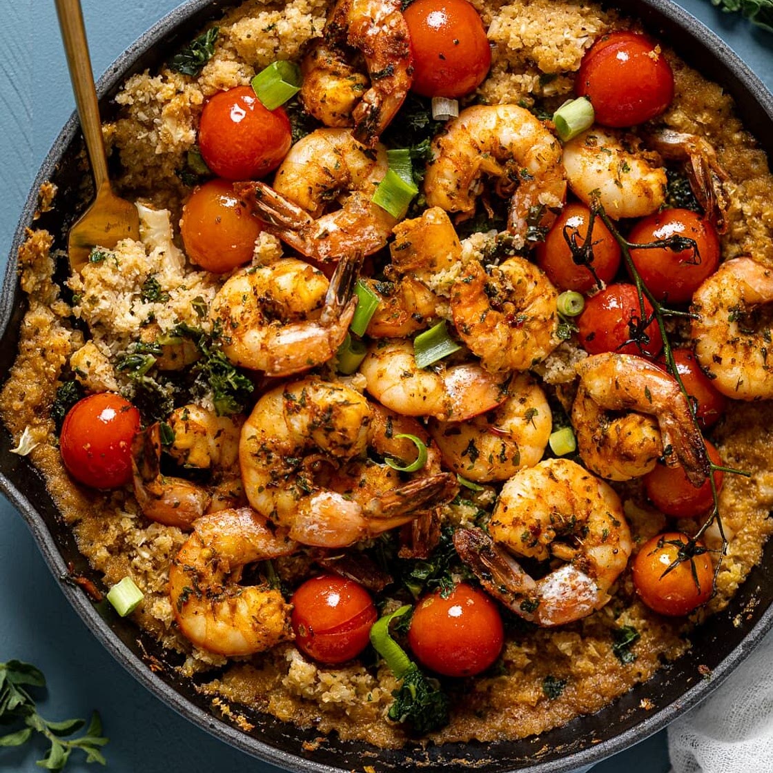 Spicy Cajun Shrimp, Kale + Cauliflower Rice