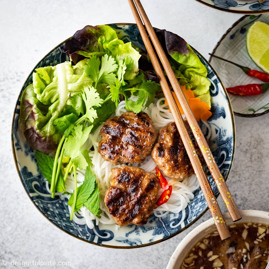 Authentic Bun Cha - Vietnamese Grilled Pork Meatballs with Noodles
