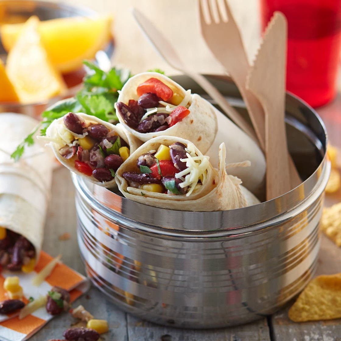 Chilli bean and corn tortilla wrap