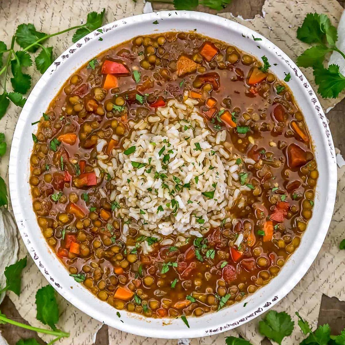 Thai Red Curry Lentil Soup with Rice