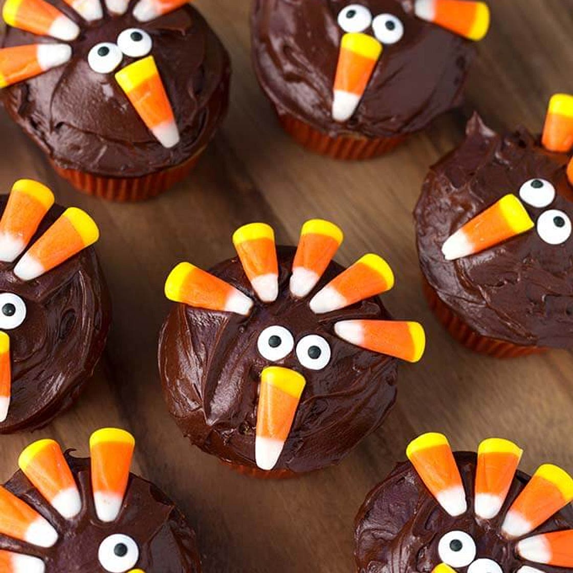 Candy Corn Turkey Thanksgiving Cupcakes