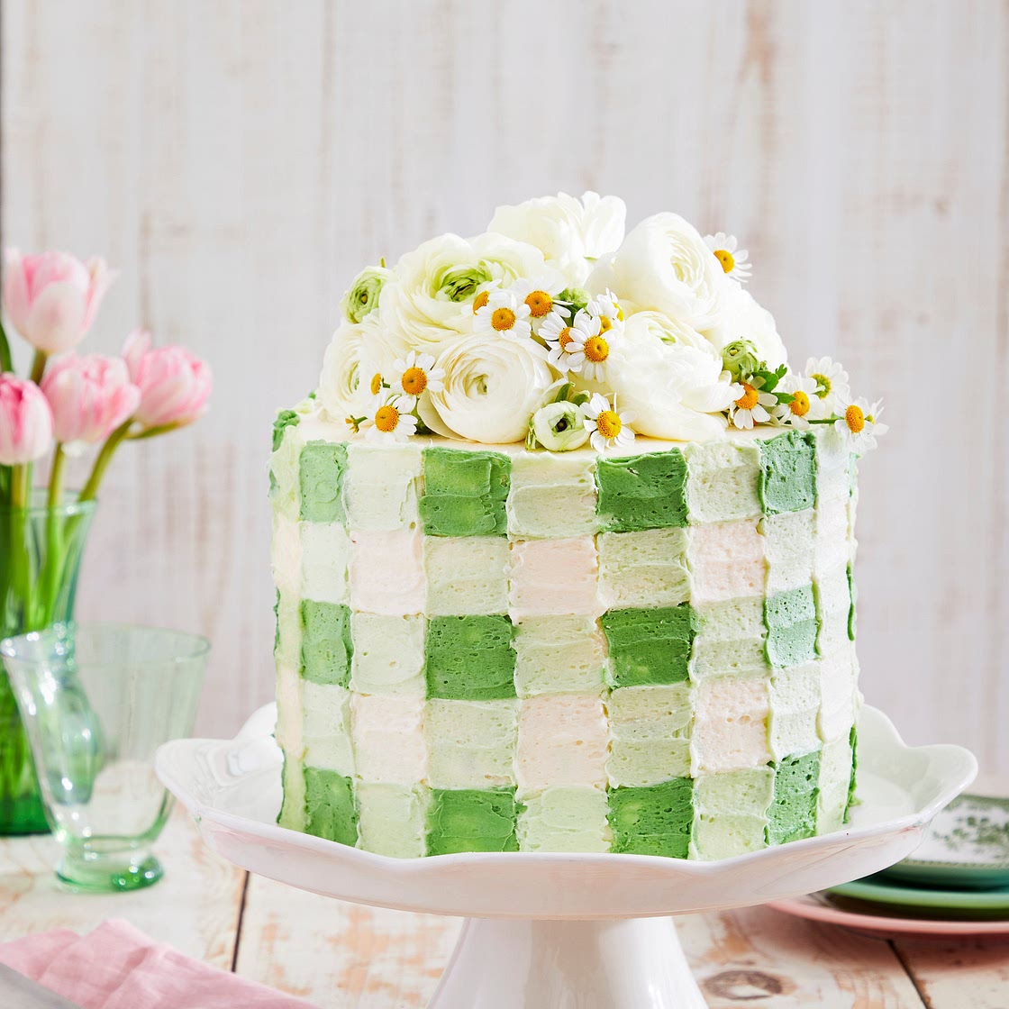 Coconut Cream Gingham Cake