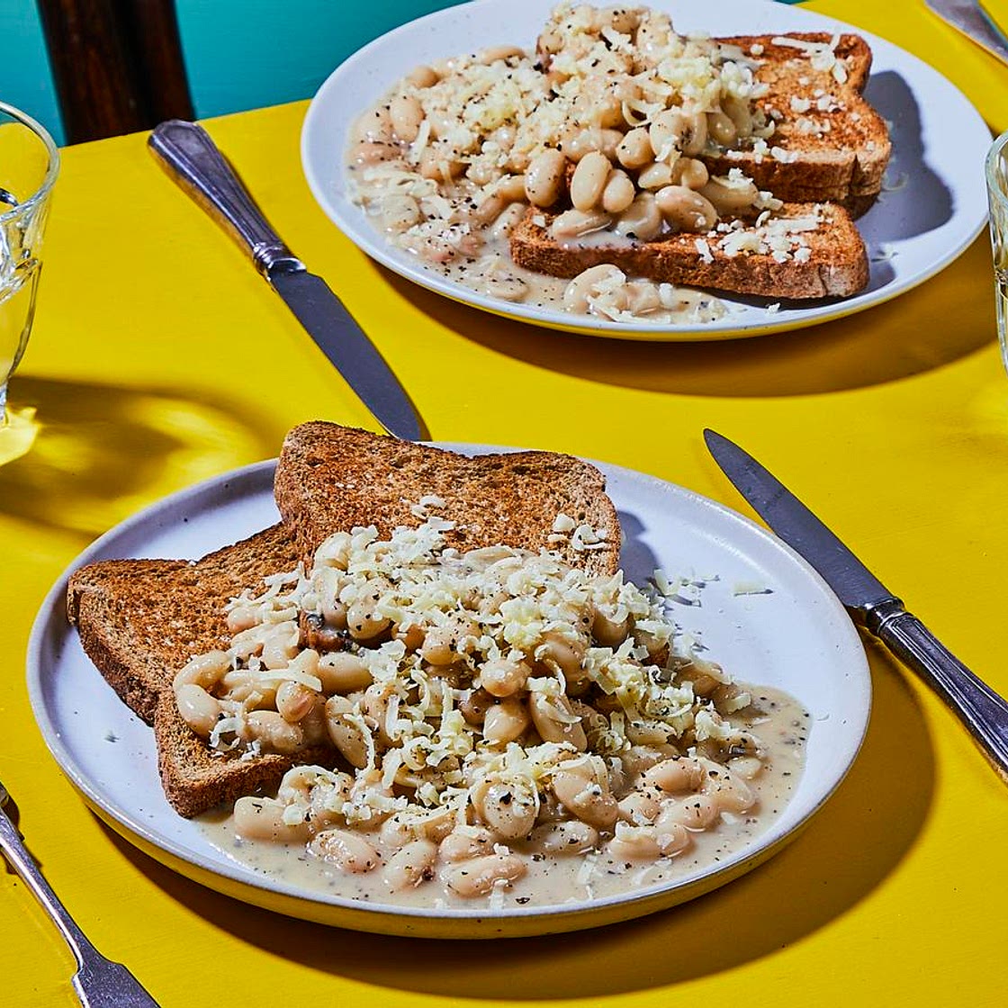 Cacio e pepe beans on toast