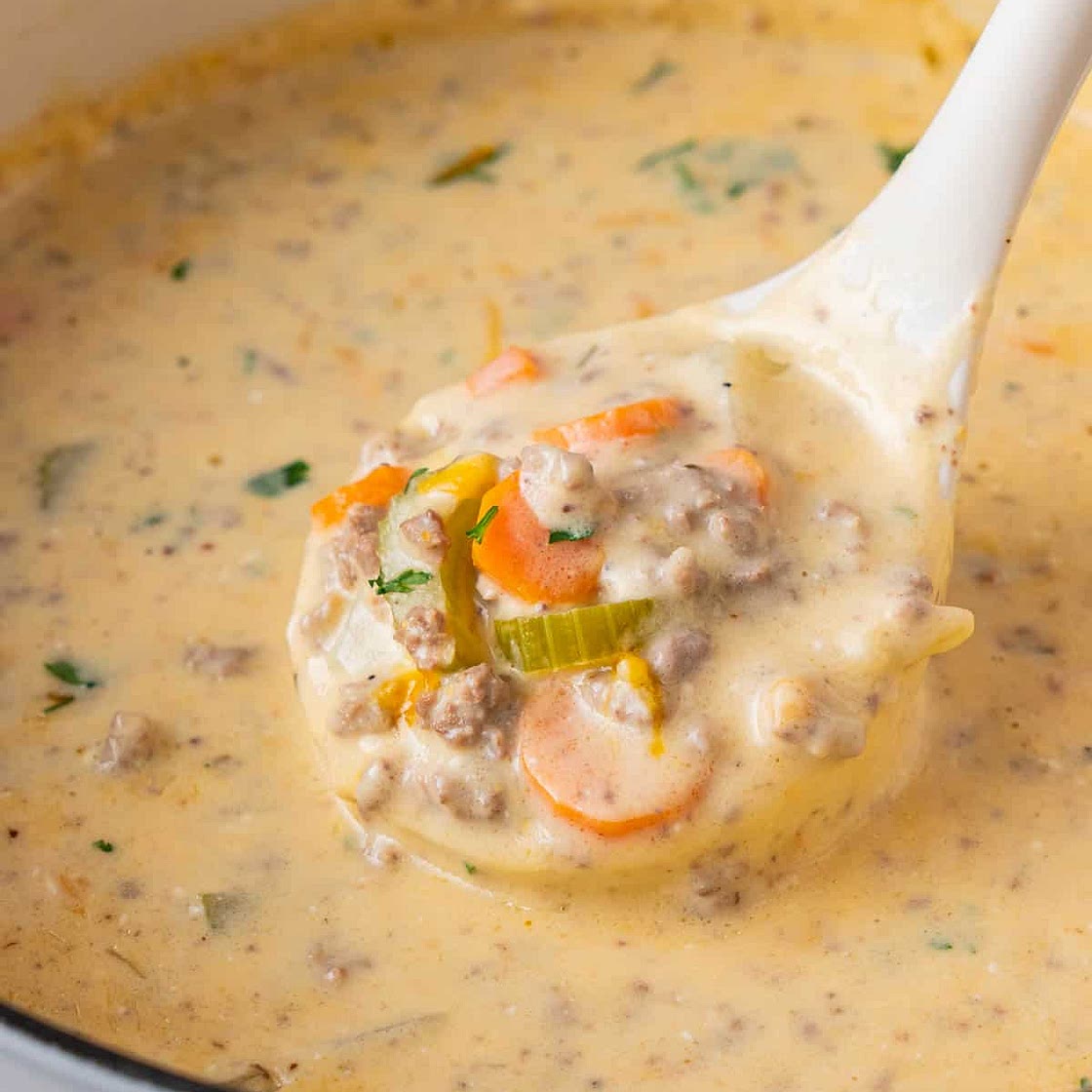 Stovetop Cheeseburger Soup with Velveeta