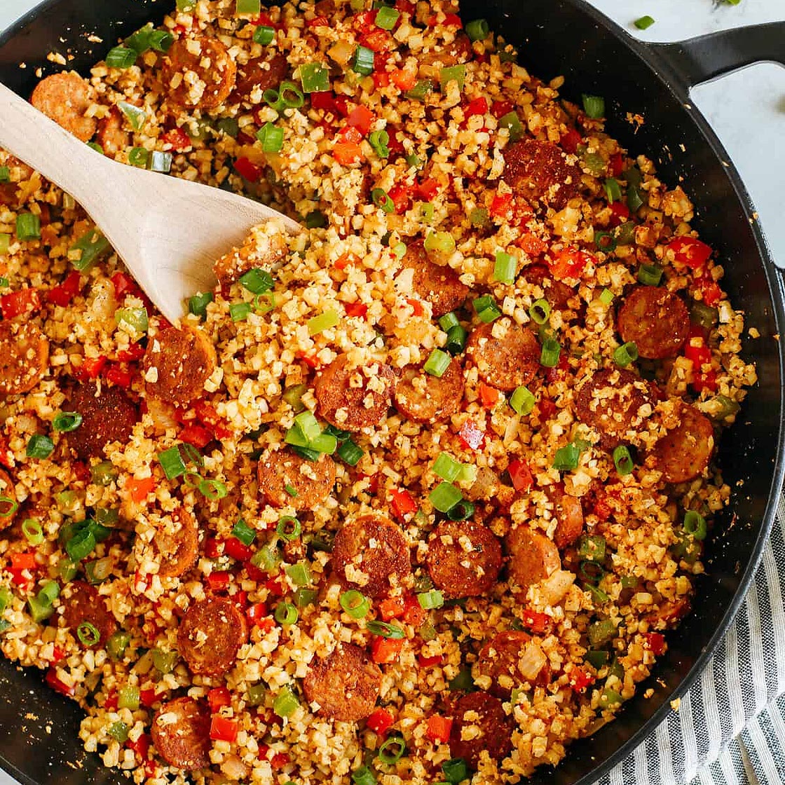 Cajun Sausage and Cauliflower Rice Skillet