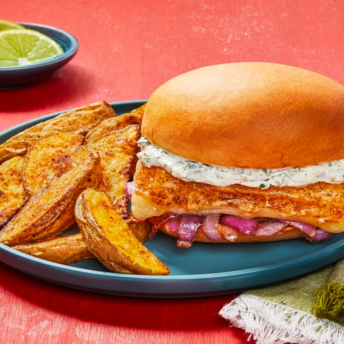 Chimichurri Grilling Cheese Toasties with Caramelized Onion & Southwest Potato Wedges