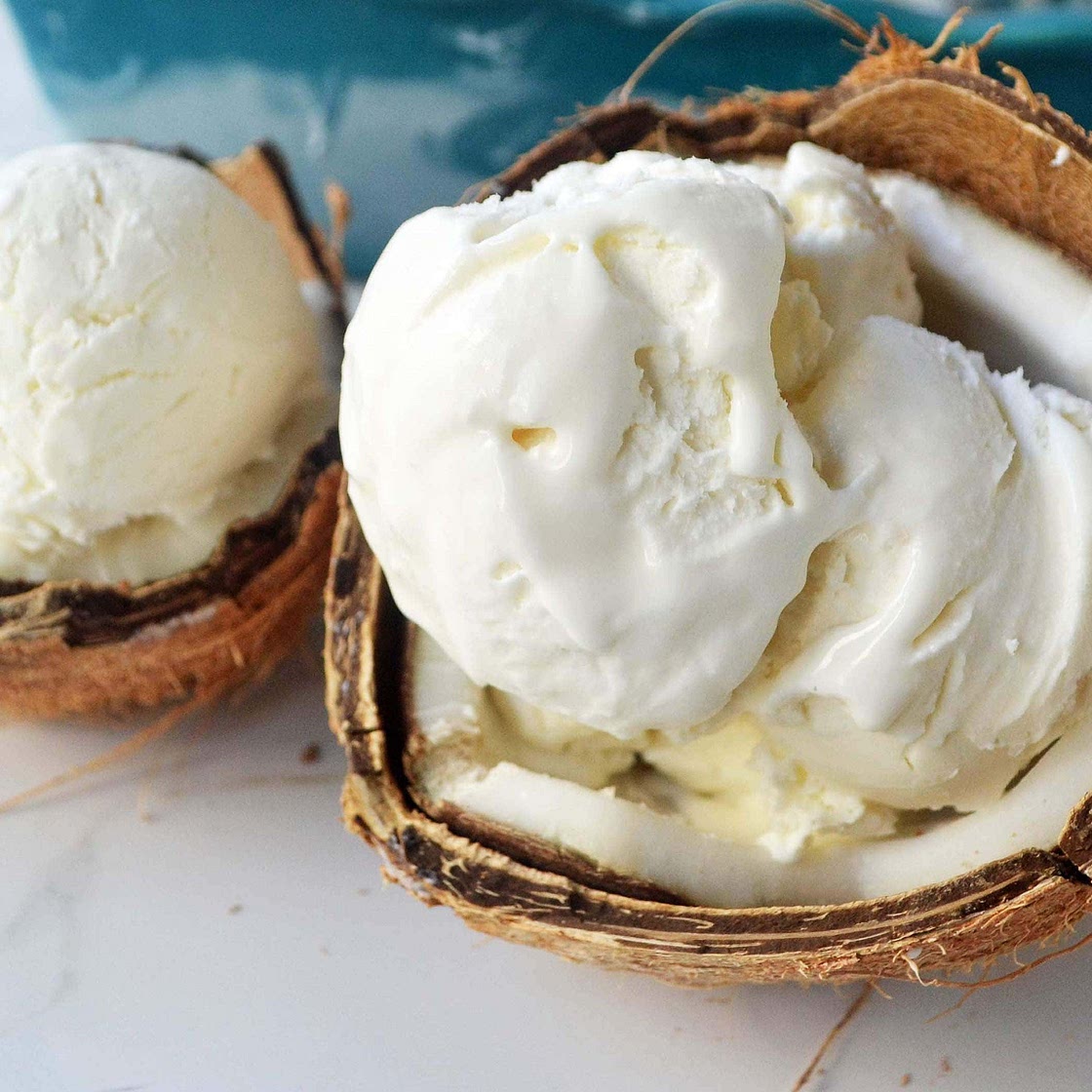 No-Churn Coconut Ice Cream with Fresh Mango
