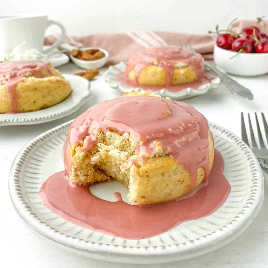 Almond Rolls with Cherry Glaze