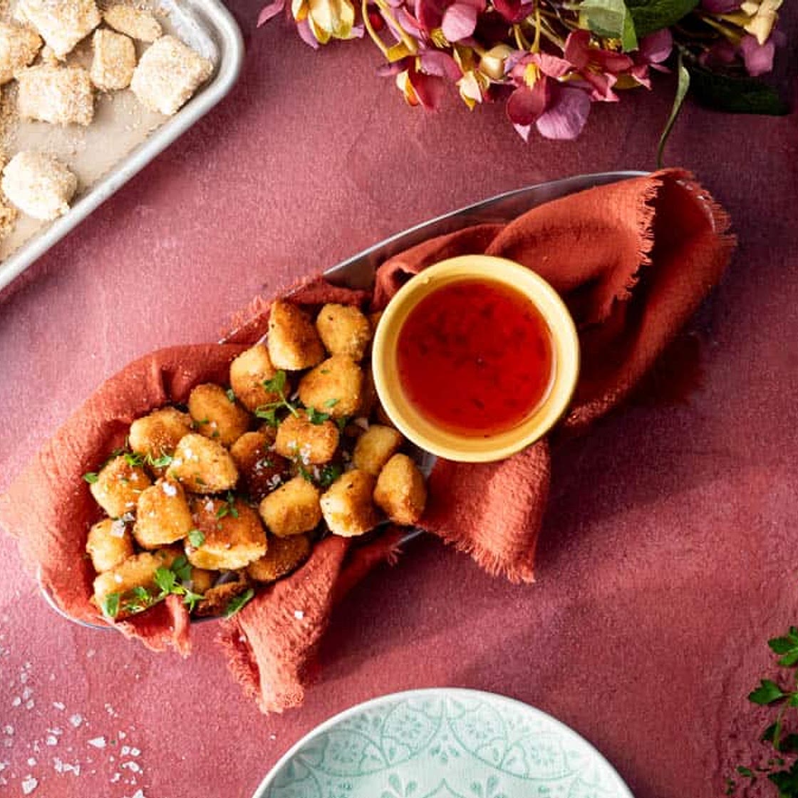 Fried Halloumi Nuggets with Jalapeno Dipping Sauce