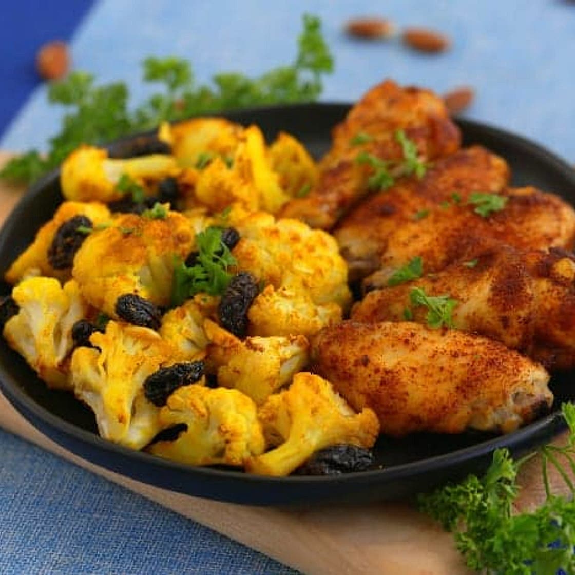 Indian-Spiced Crispy Baked Chicken Wings & Curried Cauliflower
