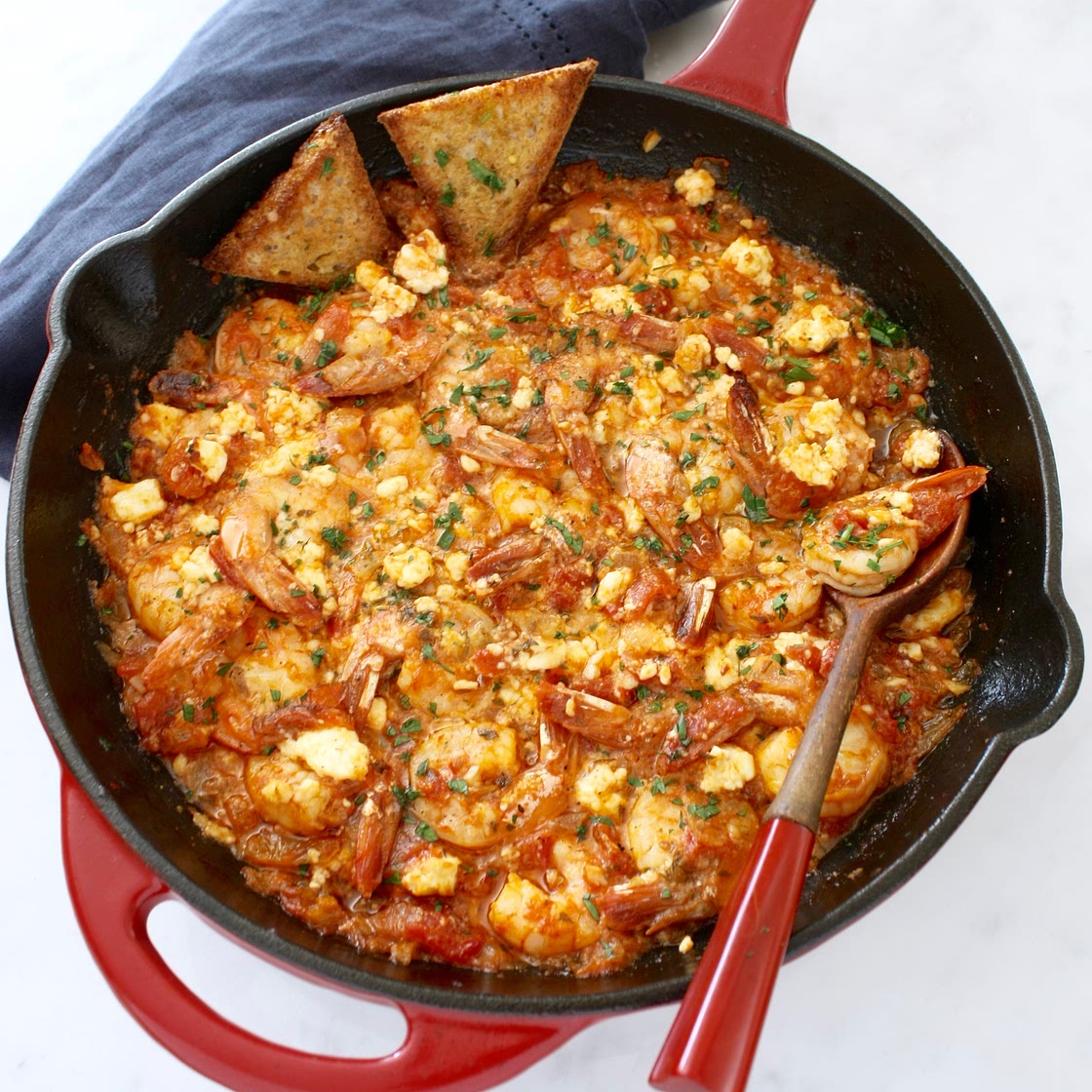 Easy Greek Shrimp Saganaki with Feta Cheese