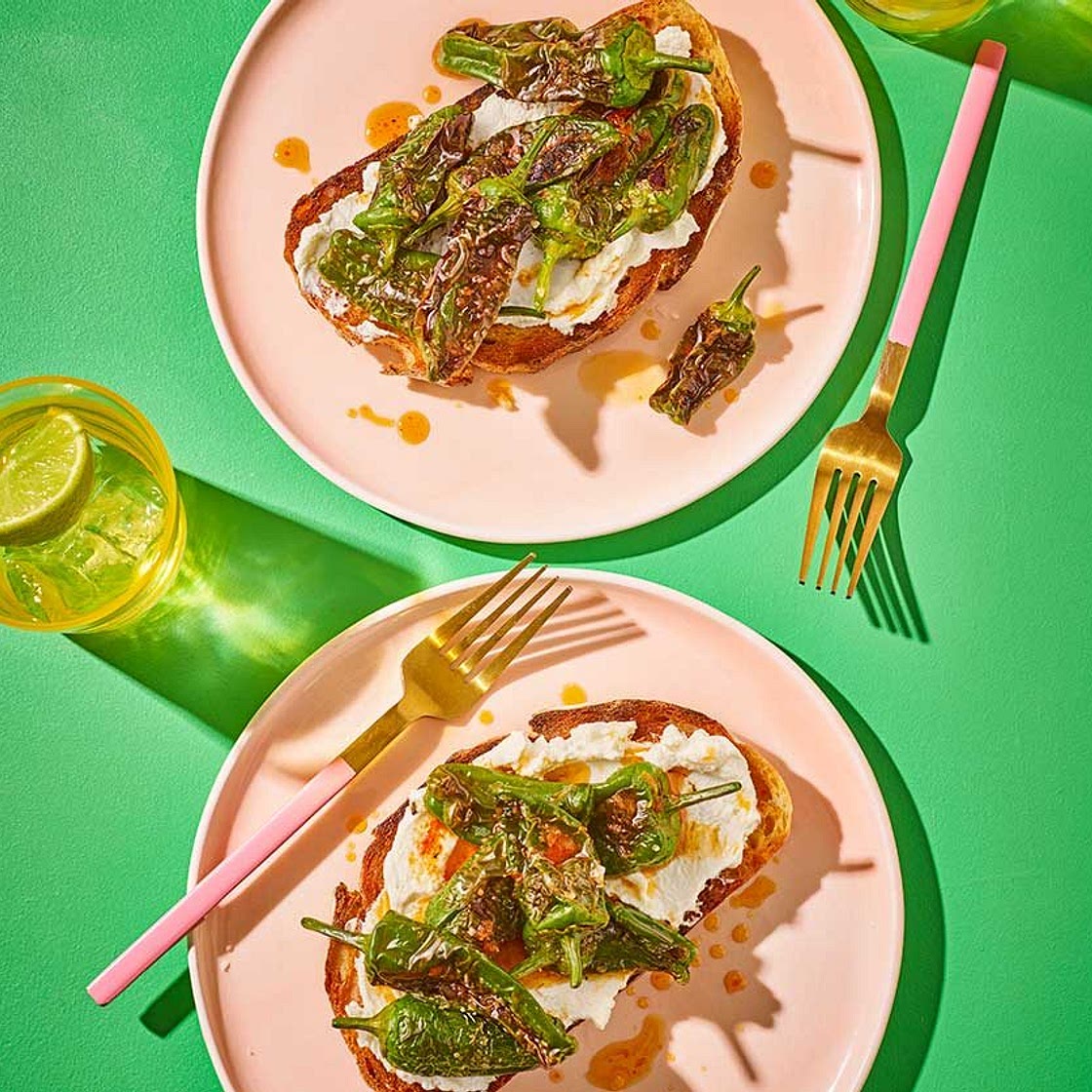 Padron peppers on ricotta toast