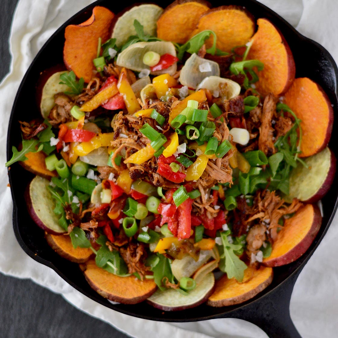 Pulled Pork Loaded Sweet Potato Nachos