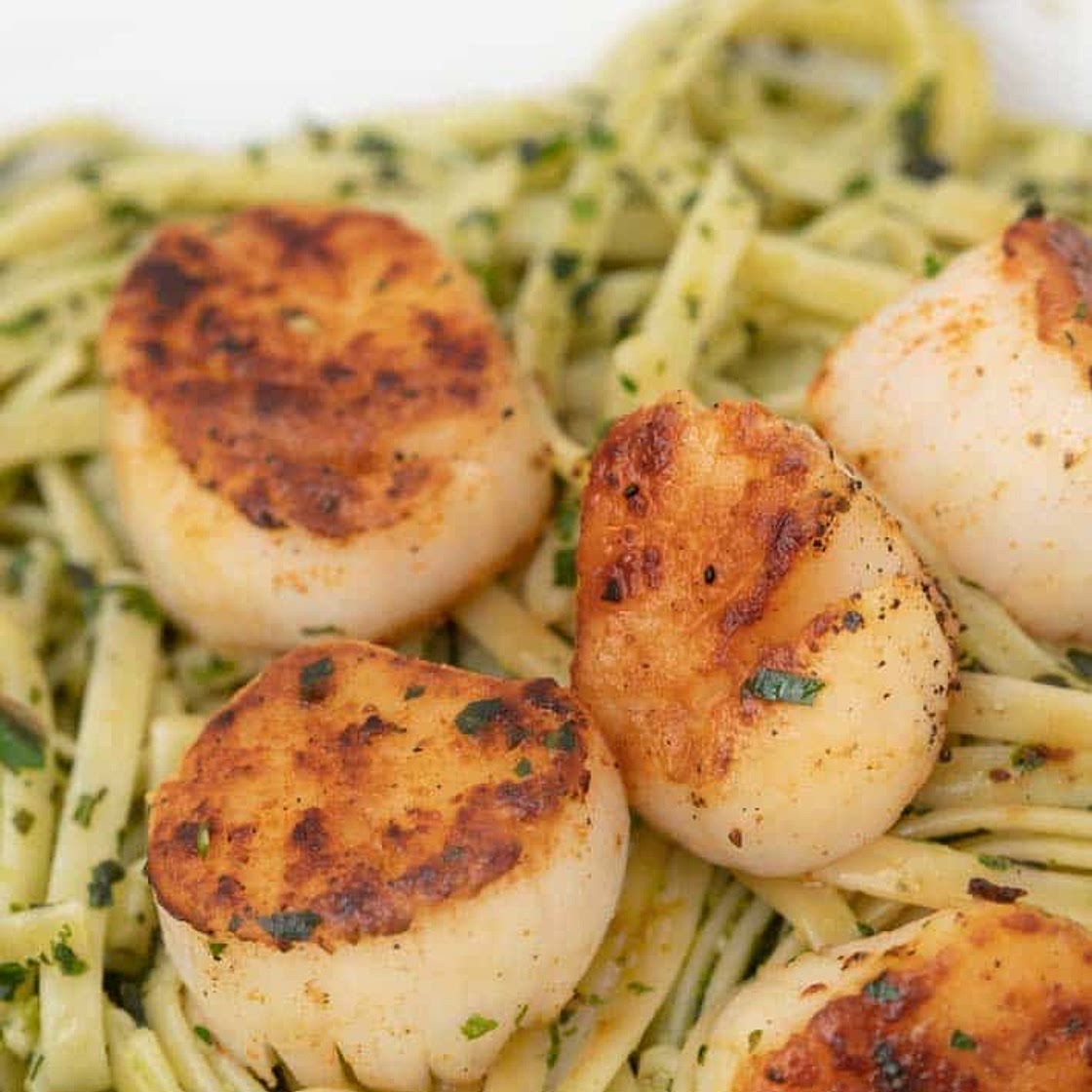 Pan Seared Scallops with Linguine al Pesto