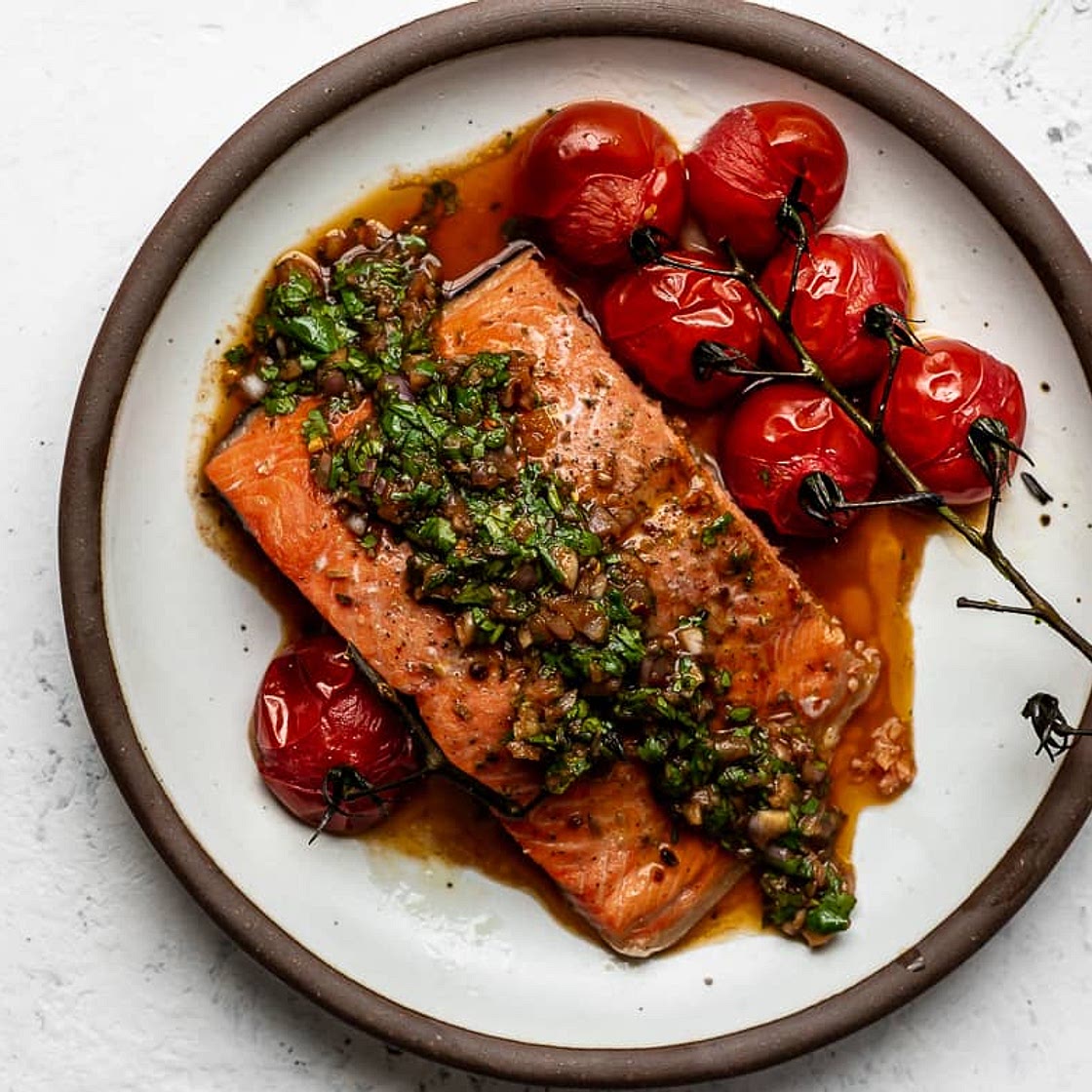 Baked Salmon With Red Chimichurri Sauce