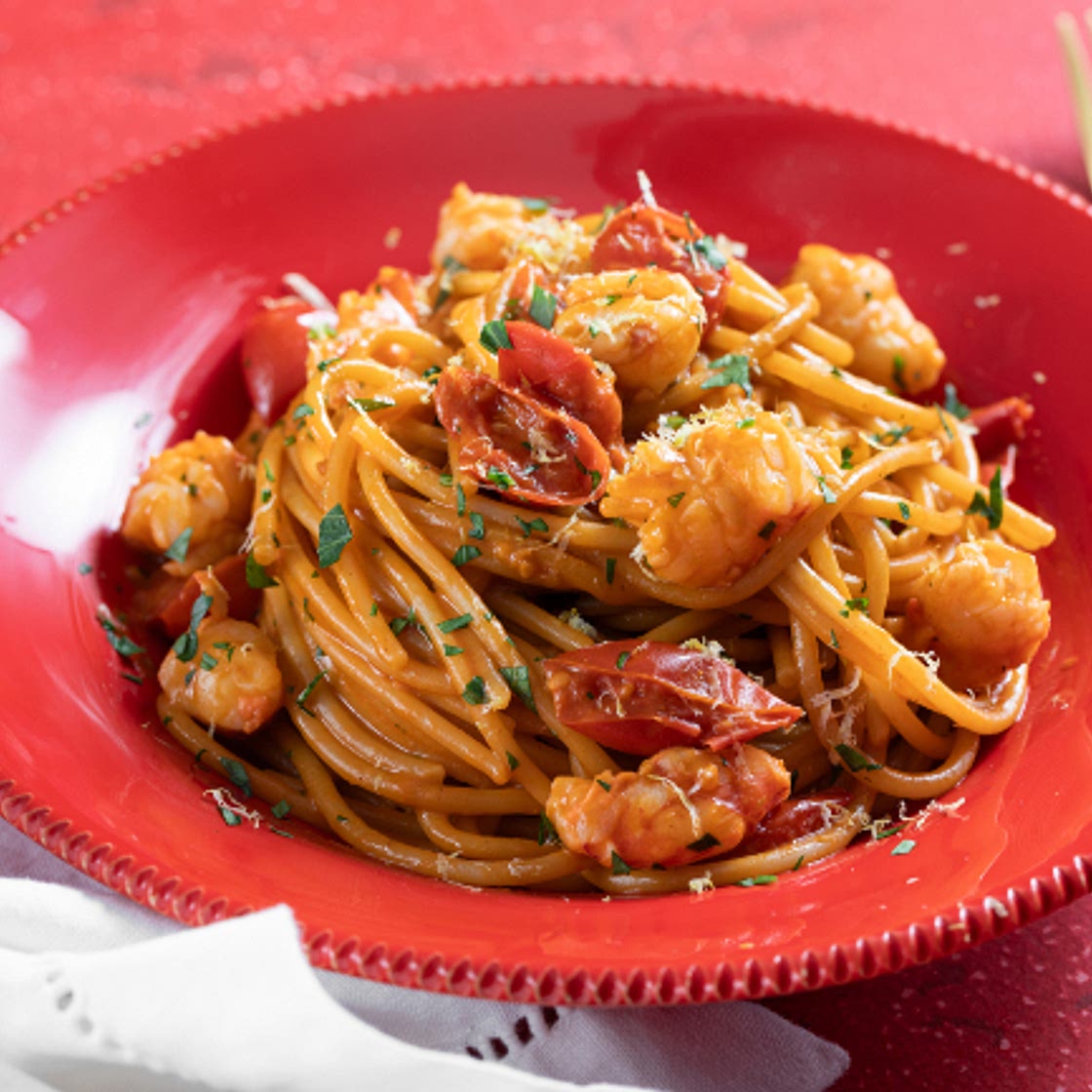 Pasta con gamberoni