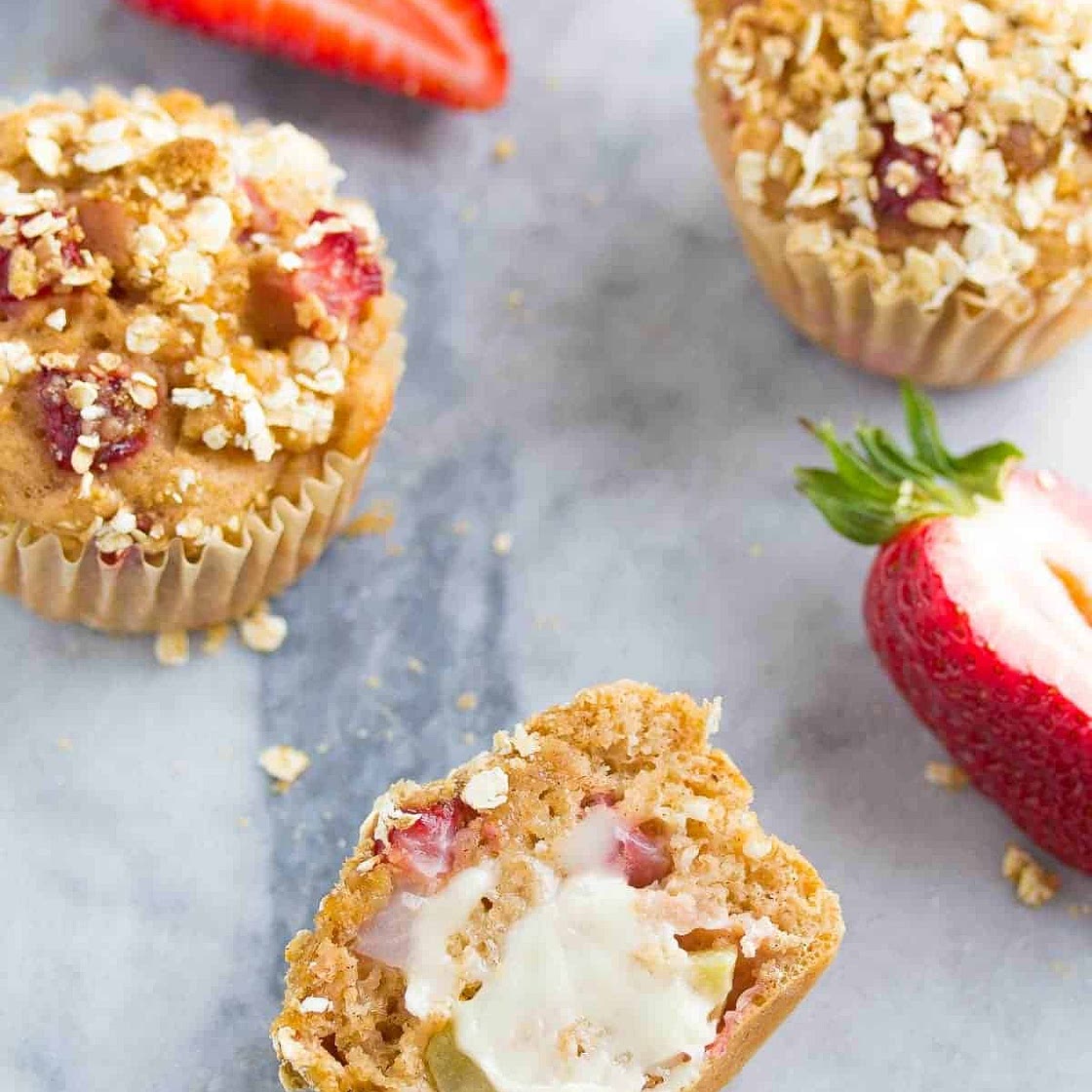 Healthy Strawberry Apple Crumble Muffins