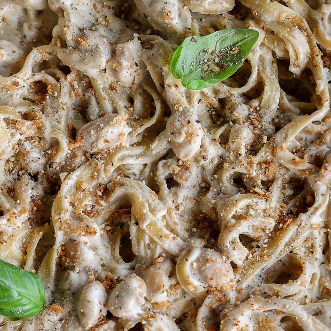High Protein Vegan Alfredo Pasta