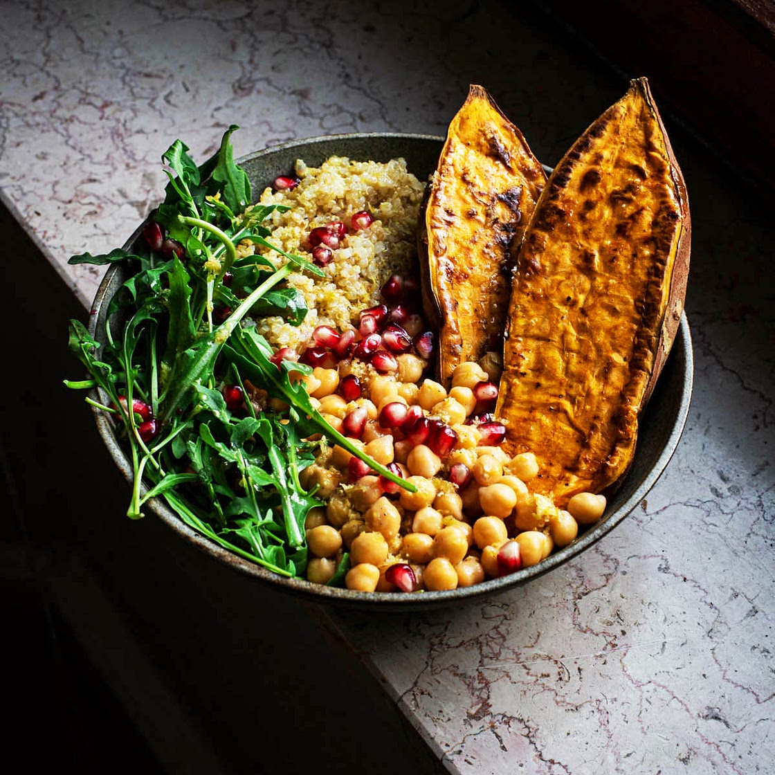 Moroccan Chickpea, Quinoa, and Sweet Potato Bowls