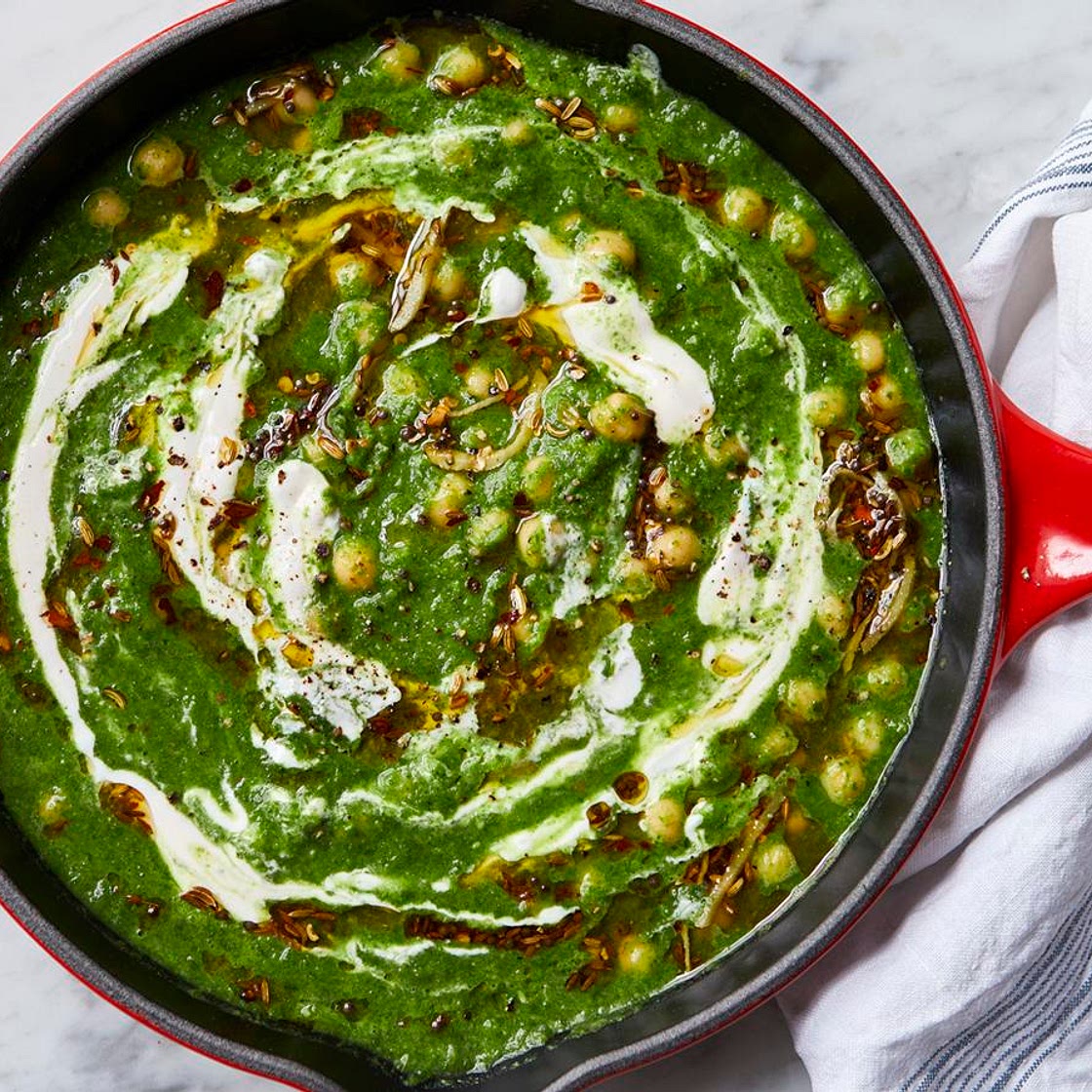 Green pea chickpeas with spiced oil
