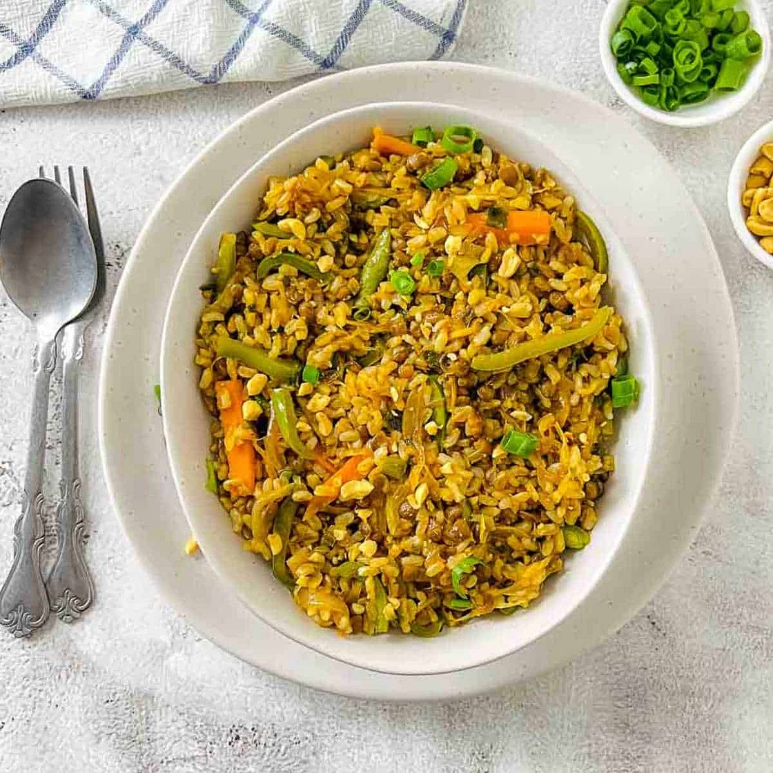Brown Rice and Lentils Stir Fry