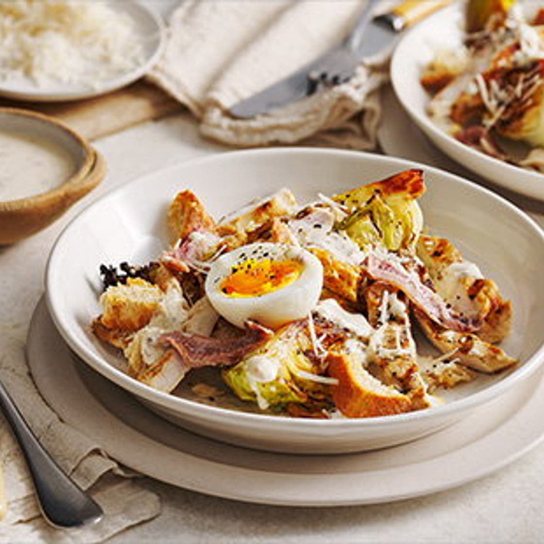 Charred cabbage chicken Caesar salad