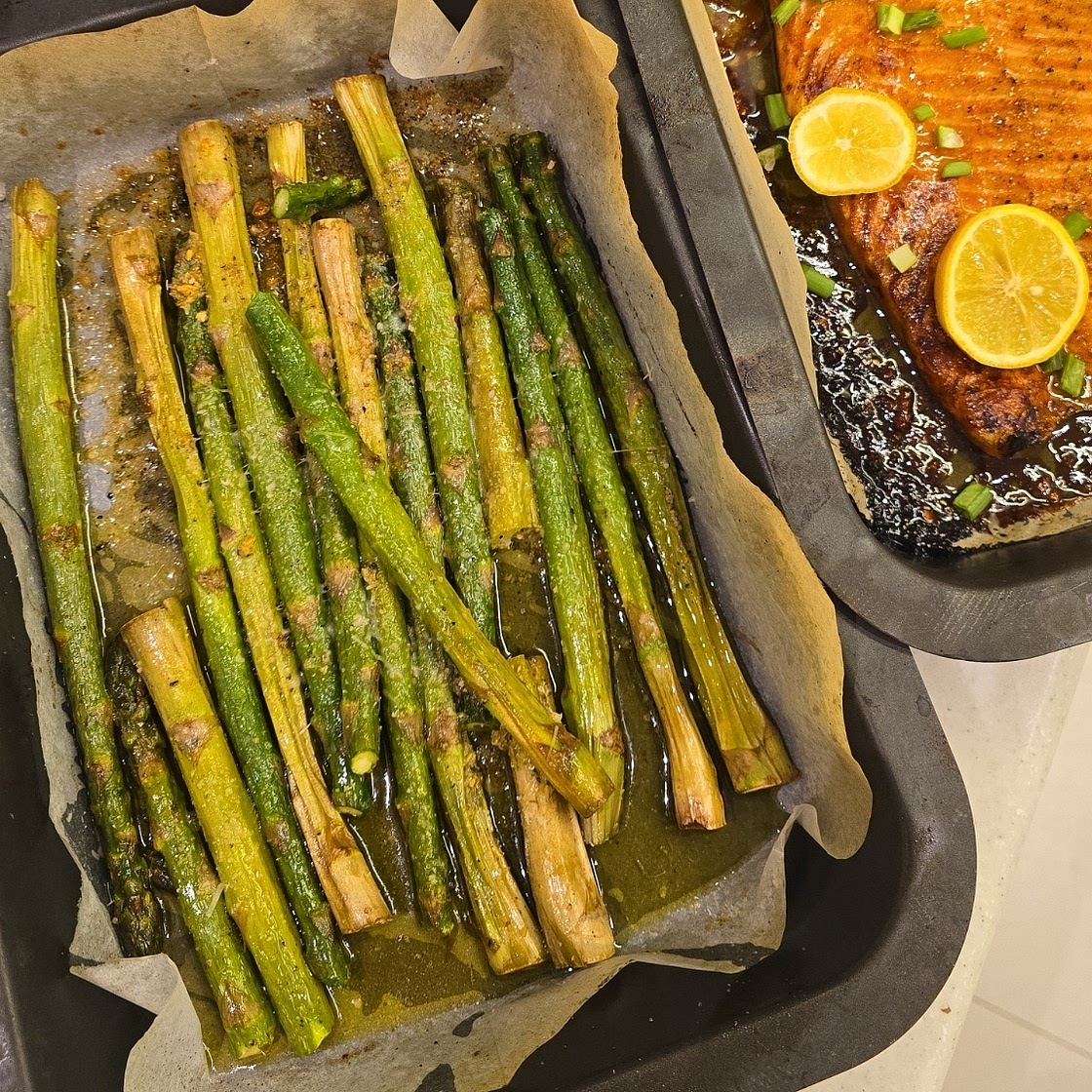 Oven Roasted Garlic Parmigiano Asparagus (family sized serving)
