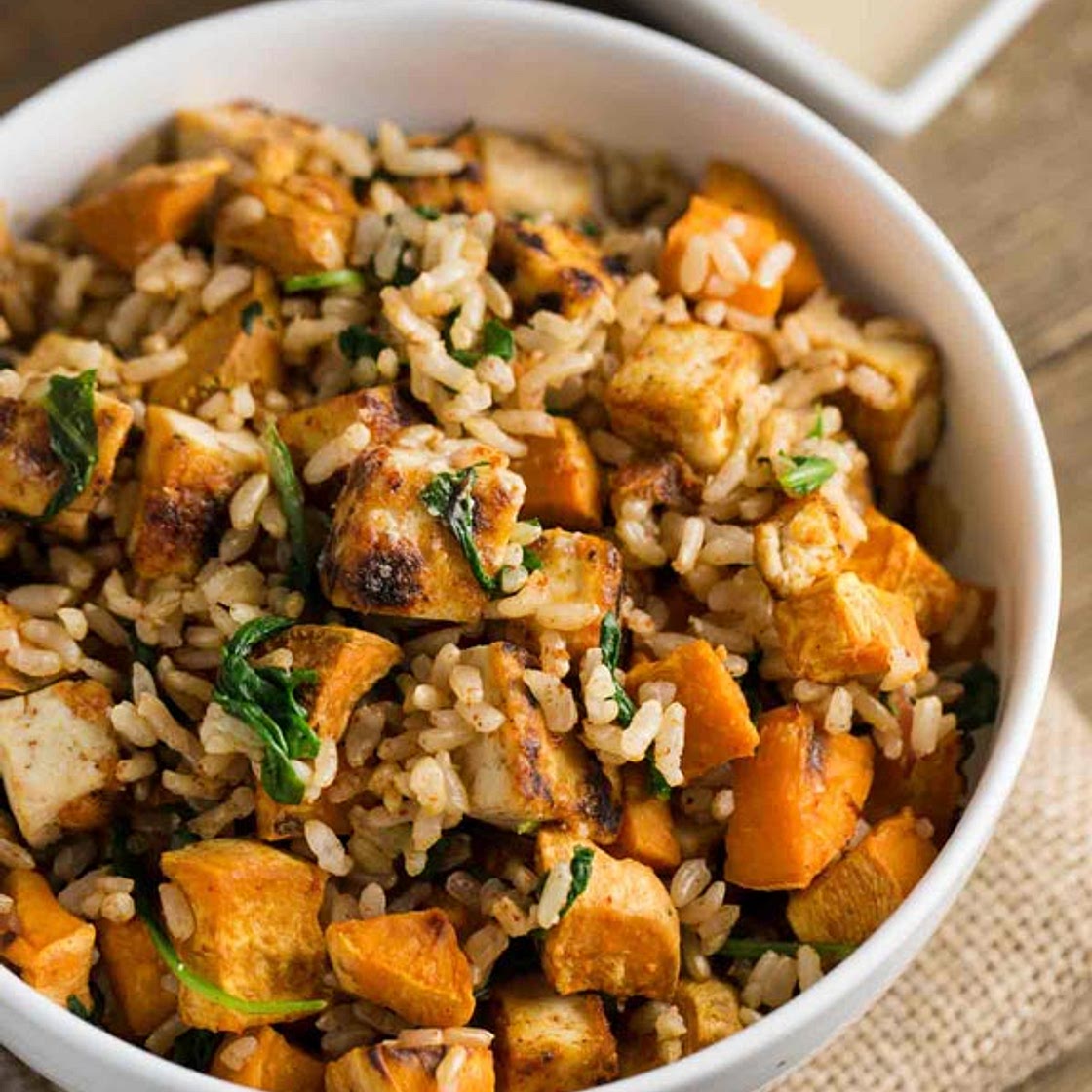 Tofu Sweet Potato Bowl with Tahini Sauce