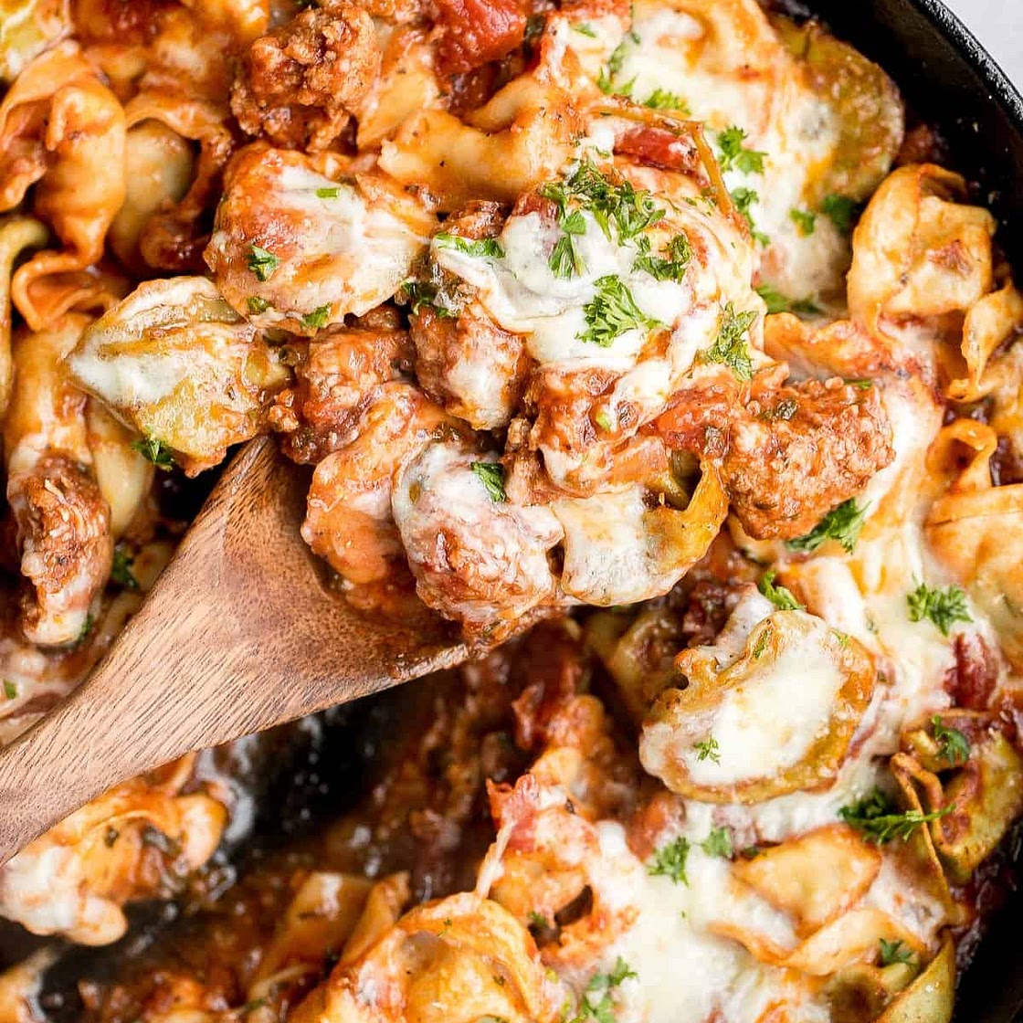 Cheesy Tortellini and Sausage Bake