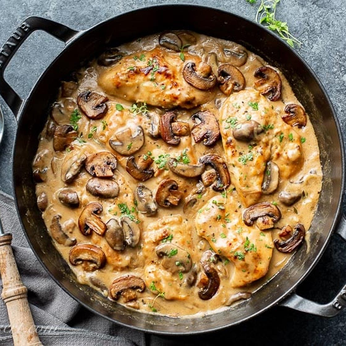 Skillet Chicken and Mushroom Wine Sauce